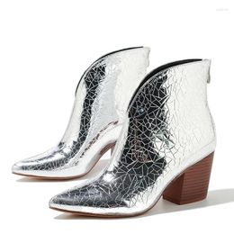 Boots Europe And The United States Fashion Gold Silver Women's High-heeled Bare Zip Pointed Thick With Winter Short