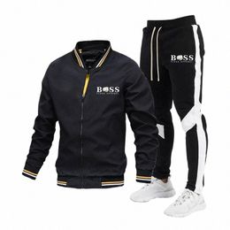 bss FLEX APPAREL High Quality Casual Jacket Set New Spring and Autumn Men's Spliced Pants Baseball Stand Neck Windproof Jacket R72d#
