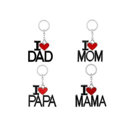 Keychains & Lanyards I Love Dad Mama Papa Mom Enamel Letter Red Heart Key Chains Family Rings For Mother Father Jewellery Gift Drop Del Dhymm