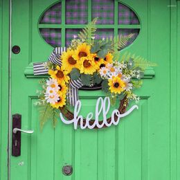 Decorative Flowers 17.7 Inch Artificial Sunflower Garland Aesthetic Plastic Door Hanging Wreath For Holiday Wedding Party