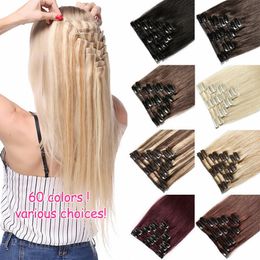 In Extensions Remy Human Weft Full Head 8pcs Clip Ins Hair Pieces Thick Natural Black Brown Blonde 14"-26"