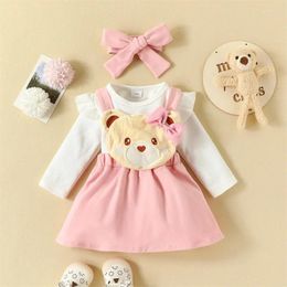 Clothing Sets Infant Baby Girls Outfits Born Winter Long Sleeve Rompers And Overall Dress Headband Set Skirt Suits