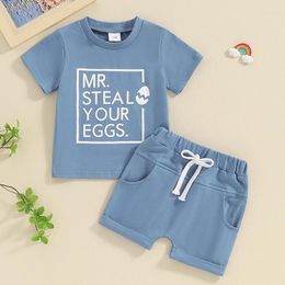 Clothing Sets 2024-01-15 Lioraitiin Toddler Baby Boy Summer Outfit Letter Print Short Sleeve T Shirts Elastic Waist Rolled Shorts Cute