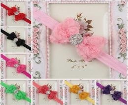 Big Chiffon Rose Bows Shabby Vintage Chic Rosette Hair Bow With CZ Diamond Boutique Hair Bows YH6733100180