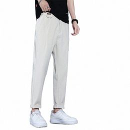 brand ClothingHigh-Quality Busin Suit Pants Men Pendulous Smooth Solid Casual Straight Full Office Formal Trousers Male b9Eh#