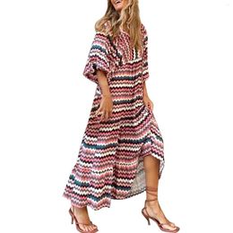 Casual Dresses Women Bohemian Floral Loose Round Neck Short Sleeve Maxi Dress Summer Beach Swing Plus Size Vestido Robe