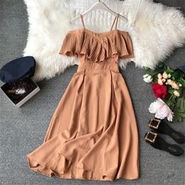 Casual Dresses 2024 Ruffles Sexy Off Shoulder Spaghetti Strap Summer Long Dress Party Elegant Women Beach Holiday Tunic Vestidos