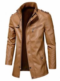 oumor Men Autumn Fi Lg Warm Pocket Leather Jacket Coat Men Winter Casual England Style Vintage Leather Jacket Parkas Men p4FF#