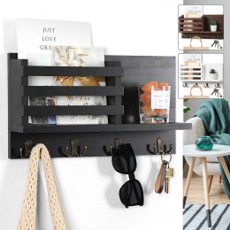 Racks Wooden Key Holder Shelf Rustic Mail Organizer Wall Mount Entryway Hanging Mail Organizer Home Storage Holder Racks