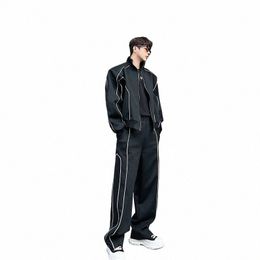 Hohe Qualität Sportswear Anzüge Hübsche Casual Sweatshirt Jacke Männer Lose Strickjacke Jacke Breite Bein Hosen Elegante Joggers 2 stücke Set 21fC #