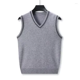 Men's Vests Thick Super Fine Merino Wool Vest 2024 Autumn Spring Pure Waistcoat V-Neck Sleevelesss Sweater Warm Knit