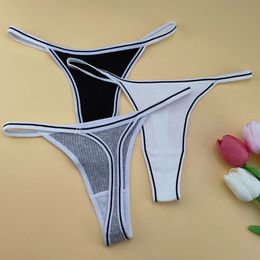 Stretch Thin-belt Solid Thong 100% Cotton Breathable G-String Sexy Low Waist T-back Panties Seamless Lifting Hips Underwear 3PCS 240315