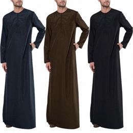 mens Casual Loose Muslim Arab Dubai Robe Lg Sleeve Zipper Shirt Man Butt up z1M5#