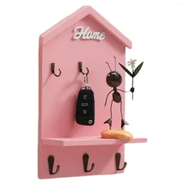 Hooks House Shape Key Storage Wooden Wall Mounted For Apartment Complexes Car Lots