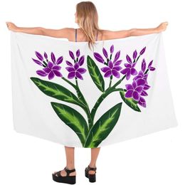 Violet Floral Designs Beach Sunscreen Scarves Women's Bikini Shawl Flowers Sarongs Wrap Ladies Swimsuit Bathing Cover-ups Cape