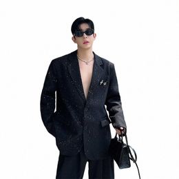 noymei Korean Style High-end Design Mantianxing Suit Jacket Men's Chic Handsome Nightclub Shiny Coat Black Autumn Blazer WA2939 48LQ#