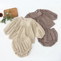 Clothing Sets 2024 Spring 0-24M Toddler Baby Girl Clothes Suit Long Sleeved Cotton Plaid T-shirt Shorts Infant Girls Set