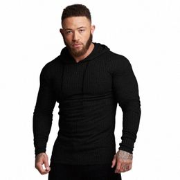 Neue Herbst Fi männer Mit Kapuze T-shirt Slim Fit Pullover Herren Lg Sleeve Knittwear Pullover T-shirts Männer Fitn Pull homme C1YL #