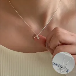 Chains 925 Sterling Silver Zircon Love Heart Necklace For Women Girl Simple Key Lock Design Jewellery Party Gift Drop