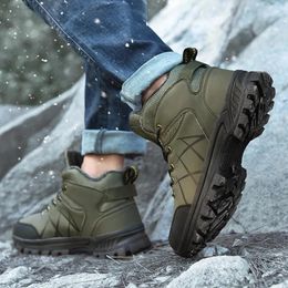 Casual Shoes Men's Ankle Boots Winter Outdoor Lace Up Platform Sneakers High Top Hiking For Men Plus Keep Warm Fleece Cotton Male