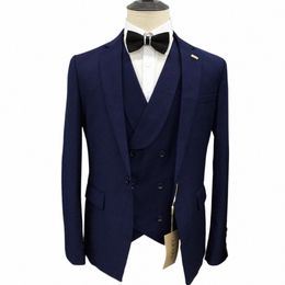 2024 Luxury Men Suit Navy Blue Blcak Three Piece Coat Pants Vest Notched Lapel Spring Slim Fit Wedding Blazer Trajes De Hombre y9wp#