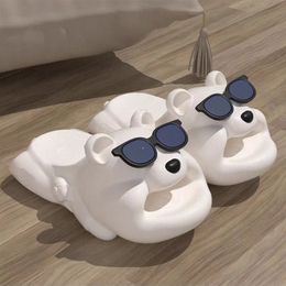 Summer Bear Slippers For Mens And Womens Cartoon Home Bathroom Non-Slip Platform Outdoor Sandals B4sI#