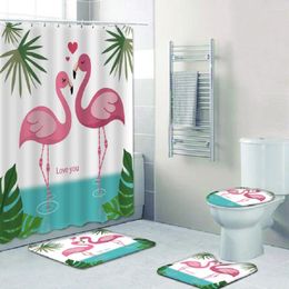 Shower Curtains Curtain SetWith Nordic Style Flamingo Print Non-slip Mat Toilet With Polyester Home Decor