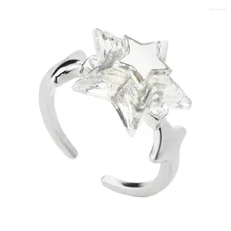 Cluster Rings Clear Star Punk Style Niche Design Sense Simple Five-Pointed Stackable Stars Open For Women Girls