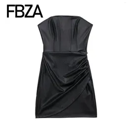 Casual Dresses FBZA Women Fashion Faux Leather Tight Strapless Black Sexy Mini Chic Female Asymmetrical Side Zip Evening