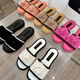 High quality 2c camellia slippers pointed toe sandals slingback women's summer designer shoes luxury slides knit mule paris Flip Flops brand logo beach flower flats