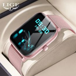 Watches LIGE Smart Watch Women Bluetooth Call Smartwatch for Android HUAWEI Xiaomi Phone and iOS Apple iPhone Ladies Smart Bracelet Pink