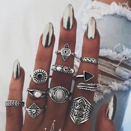 Cluster Rings 10pcs/Set Vintage Knuckle Ring Set Fashion Anel Aneis Bague Femme Stone Midi Finger Silver Colour Women Boho Jewellery 31091