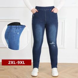 Women's Jeans 9XL Women Plus Size Ripped High Waist Slim Fit 5XL 6XL 7XL 8XL Girl Denim Trousers Oversized Female Stretched Pencil Pants