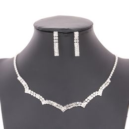fashionable diamond inlaid sparkling crystal necklace earring set for bride's wedding jewelry accessories earring necklace two-piece set