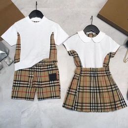 Designer Kids Plaid Baby Girls Suits Letter Skirt Suit Childrens