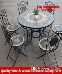 Europeanstyle wroughtiron garden outdoor courtyard dining chair mosaic dining table14367766602263