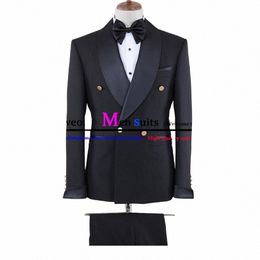 classic Black Men Suit Slim Casual Busin Suits for Men 2023 Double Breasted Groom's Wedding Party Dr 2 Piece Blazers Pants q28n#