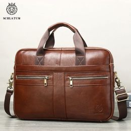 SCHLATUM Genuine Leather Briefcases Hard For Men 156 Inch Office Bussiness Computer Bag Vintage Handbags Laptop Briefcase Bags 240320