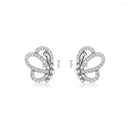 Stud Earrings Authentic 925 Sterling Silver Butterfly Outlines For Women Clear CZ Earings Woman Jewellery Ear Rings Brincos