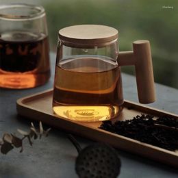 Wine Glasses Japanese-style Glass Cup Home Tea-Water Separation Tea Office Heat-Resistant Brewing Wood Lid Mark Mug