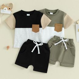 Clothing Sets Summer Baby Boys Casual Clothes Set Short Sleeve Contrast Colour T-shirt With Pocket Elastic Waist Shorts Loose Outfit