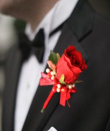 Chinese wedding bride and groom boutonniere custom red rose crystal pearls parents master of honor guests2670442