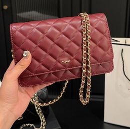 Lambskin Portable Sheepskin Pattern Designer Mini Bag Woc Wallet 5 Colours Cross Body Bag Gold Hardware Matelasse Chain Women Shoulder Bag Luxury Handbag 19x12cm