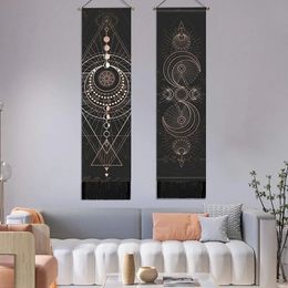 Black Tarot Card Tapestry Wall Hanging Astrology Divination Phase Tapestries Home Bedroom Office Galaxy Decor 240318