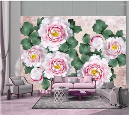 Wallpapers Wellyu Custom Wallpaper Wall Papers Home Decor Antique Powder Peony Flower 3D Stereo Ceramic Background Bedroom