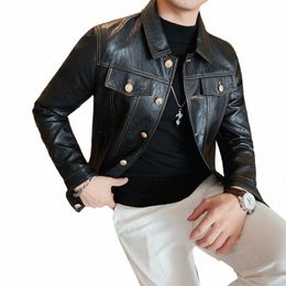 2022 Spring Autumn Black Pu Leather Biker Jacket Men Style Lg Sleeve Zipper Leather Coat Fi Men Clothing Plus Size 3XL s4nc#