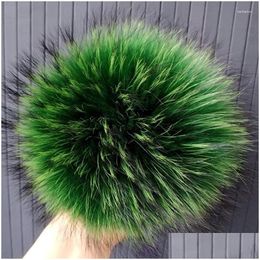 Berets 2Pcs/Lot Raccoon Pom Large Green Fur Pompom Huge Pompoms 15Cm For Hats Beanies Shoes Pendants Keychains Accessories Drop Delive Otbnr