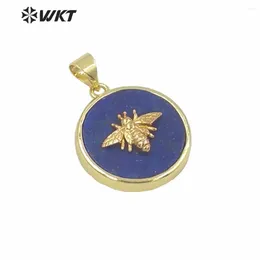 Pendant Necklaces WT-P1576 WKT Selling Luxury Bezel Bee Stone Pendants Birthday Gift Beautiful Round Charm Jewellery In 9mm