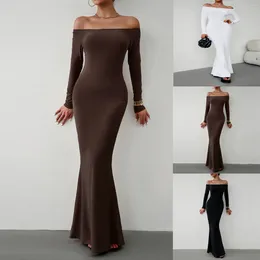 Casual Dresses Ladies One Shoulder Dress Autumn Winter Comfortable Solid Color Elegant Slim Super Long Bodycon Sexy Outfits