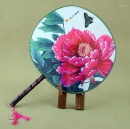 Decorative Figurines 100pcs Large Ethnic Personalized Silk Hand Fans Handle Round Chinese Dance Costume 3d Print Women Wedding Favors